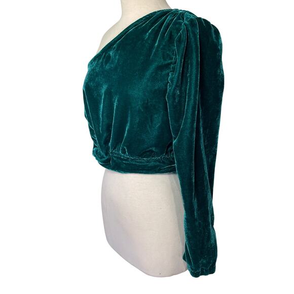 FREE PEOPLE Women’s Tell Me About It Emerald One Sleeve Velvet top - Picture 4 of 7